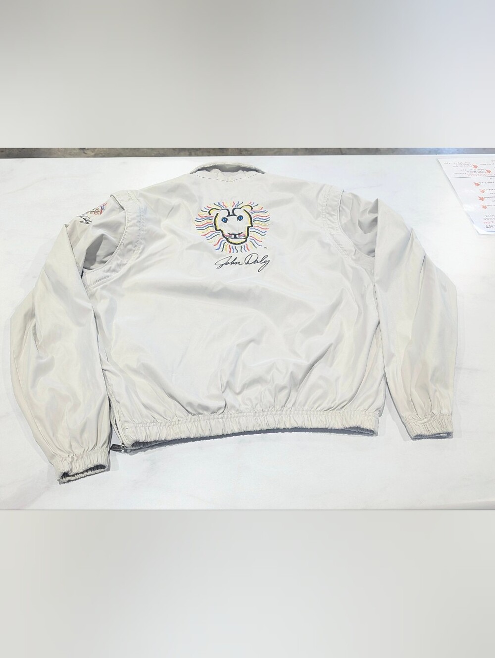 John Daly Cream Bomber Jacket with Embroidered Multicolor Lion